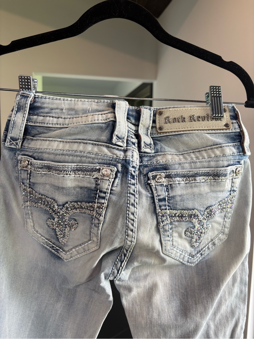 Rock Revival Women's Light Blue Rhinestone Back Pocket Skinny Jeans